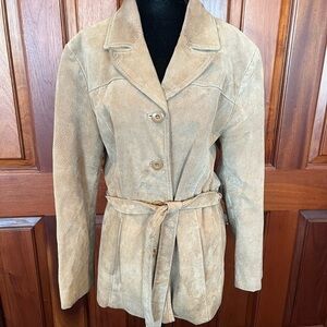 VTG Tan Suede Coat Sz XL Belt Boho Y2K Jacket Wilsons Leather